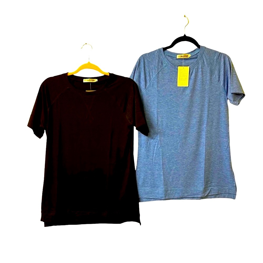 Temofon Women’s size small t-shirt bundle solid black heather blue new